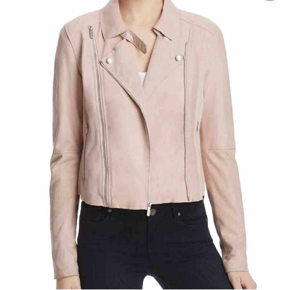 Paige leather light pink / blush moto jacket